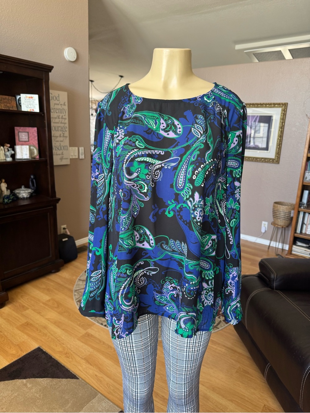 Liz Claiborne green, blue & purple long sleeve blouse-size XXL-NWT
